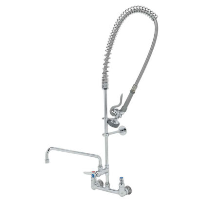T&S EasyInstall Pre-Rinse Unit, Spring Action, 8" Wall Mount, 12" Add-On Faucet, Wall Bracket (B‑0133‑ADF12‑B)