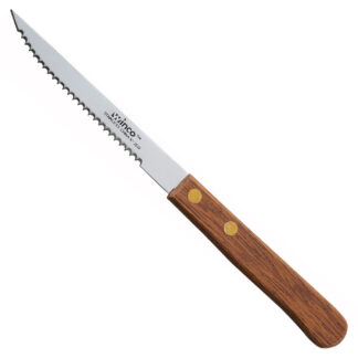 Winco Steak Knife, 4" Blade, Wooden Handle, Pointed Tip, Priced & Sold Individually (K-35W)