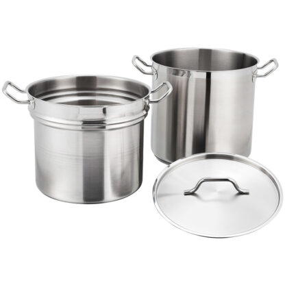 Winco 20 Qt. Stainless Steel Double Boiler with Cover (SSDB20)