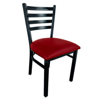 Omcan Metal Ladder Back Chair, Black Finish & Burgundy Vinyl Cushion Seat (44514)