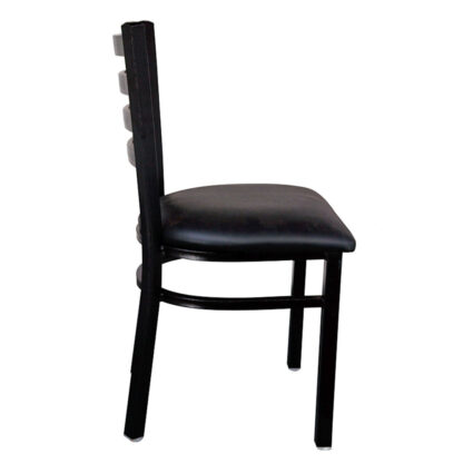 Omcan Metal Ladder Back Chair, Black Finish & Black Vinyl Cushion Seat (44396)