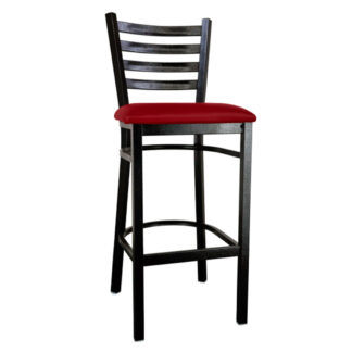 Omcan Metal Ladder Back Bar‑Height Chair, Black Finish & Burgundy Vinyl Cushion Seat (47592-69746)