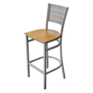 Terrison Aria Barstool, Wood Seat, Silver/Natural (ISG0103WSWNA)