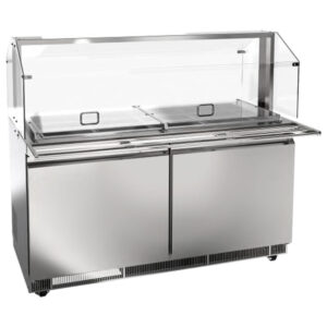 Omcan 60″ S/S Refrigerated Salad Bar / Cold Food Table with Sneeze Guard, Tray Slide & Pan Covers (50089)