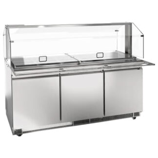 Omcan 72″ S/S Refrigerated Salad Bar / Cold Food Table with Sneeze Guard, Tray Slide & Pan Covers (50090)