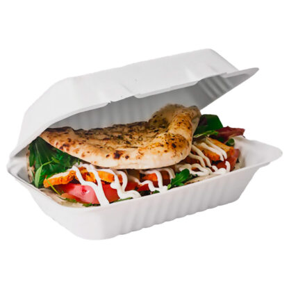 Globe Take Out Compostable Hinged Food Containers, 9x6x3.25 in., 50/Pack (6013)