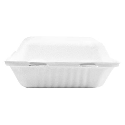 Globe Take Out Compostable 3 Compartment Hinged Containers, 9" x 9" x 3.25", White, 50/Pack (6015)